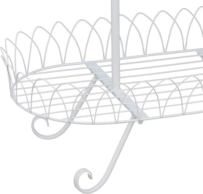 White Oval Plant Stand for Plants, French Provincial Side Table with Floral Accents, Low Indoor Greenery Display Shelf Garden Decor