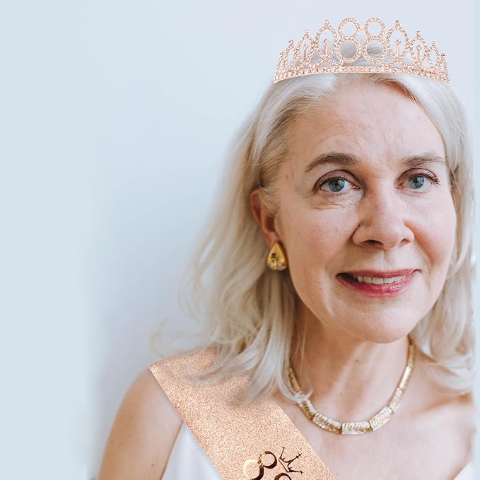 CIEHER 88th Birthday Crown + 88th Birthday Sash + Pearl Pin Set, 88 & Fabulous Birthday Sash, 88 Birthday Tiara, 88th Birthday Decorations for Women, 88th Birthday Gifts