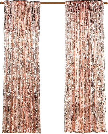 Big Sequin Rose Gold Drapes Curtains Panels Payette Sequin Backdrop Curtains Home Party Decoration Supplies 9FTx9FT for Thanksgiving Christmas Decor