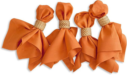Solino Home Linen Napkins Set of 4-100% Pure Linen Persimmon Orange Dinner Napkins Cloth 20 x 20 Inch for Fall, Autumn, Christmas, New Year - Fete, Handcrafted and Machine Washable