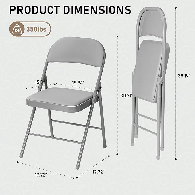 SEALAMB 30 Pack Grey Folding Chairs with Padded Seats & Cushion, Durable Metal Foldable Chairs for Wedding Party, Commercial Chairs for Office School Church Events, 330lb Capacity (Grey-PU, 30 Pack)