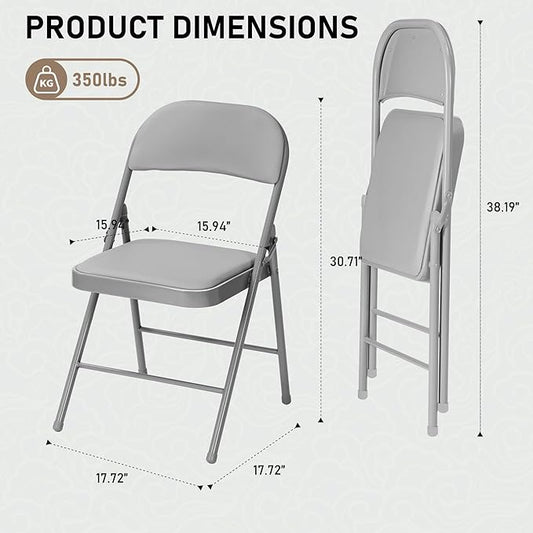 SEALAMB 16 Pack Grey Folding Chairs with Padded Seats & Cushion, Durable Metal Foldable Chairs for Wedding Party, Commercial Chairs for Office School Church Events, 330lb Capacity (Grey-PU, 16 Pack)