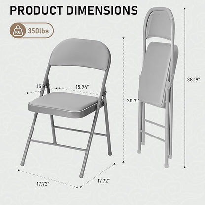 SEALAMB 6 Pack Grey Folding Chairs with Padded Seats & Cushion, Durable Metal Foldable Chairs for Wedding Party, Commercial Chairs for Office School Church Events, 330lb Capacity (Grey-PU, 6 Pack)