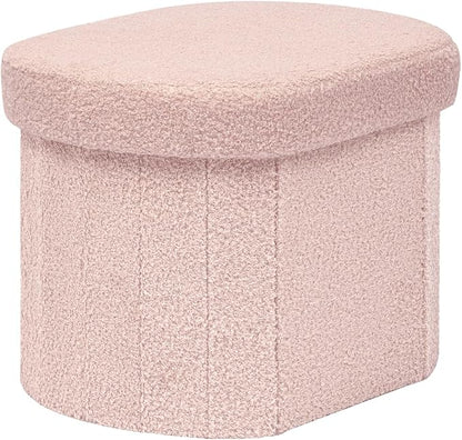 B FSOBEIIALEO Storage Ottoman for Dorm Room, Boucle Folding Storage Ottoman Foot Rest, 16.14 Inches Small Collapsible Ottoman Cube for Living Room Pink