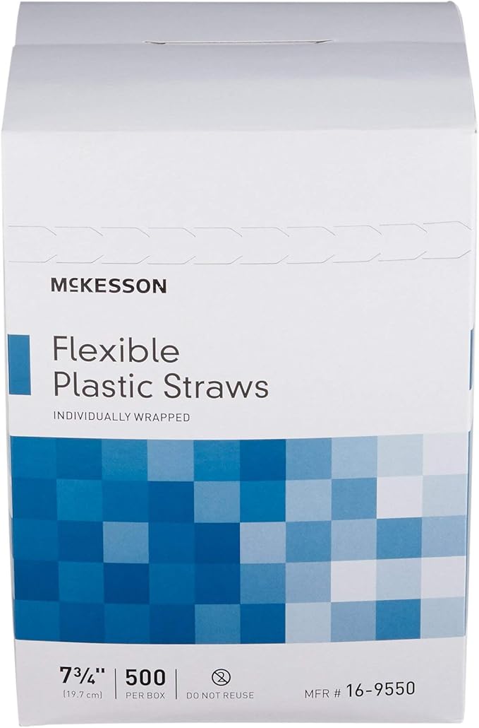 McKesson Flexible Plastic Straws, Individually Wrapped, 7 3/4 in, 500 Count