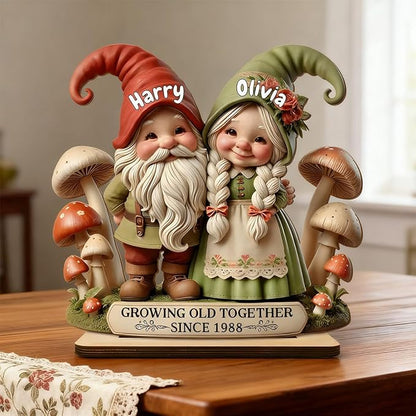 NAZENTI Personalized Gnome Couple Figurine, Growing Old Together Since 1988, Custom Fall, Personalized Family Keepsake, Unique Anniversary for Couple, Custom Gnome Ornament