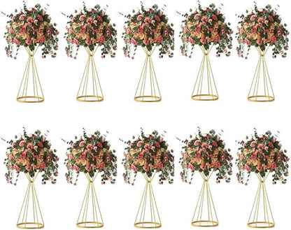 Sziqiqi Metallic Vase Centerpiece Stands Tall Centerpiece Risers 10pcs, Dual Coned, for Tabletop Flower Arrangement, Event Decoration, Creative Wedding Centerpieces 20inch Gold