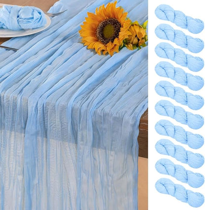 Baby Blue Cheesecloth Table Runner 10 Pack Christmas Table Runners Boho Gauze 120 Inches Light Blue Table Decor for Xmas Holiday Season Parties Wedding Bridal Baby Boy Shower Birthday