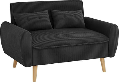 Shintenchi Small Modern Loveseat Couch Sofa, Mid Century Fabric Upholstered 2-Seat Sofa Couch Love Seats Furniture for Small Space,Living Room,Studio,Apartment with 2 Pillows,Black