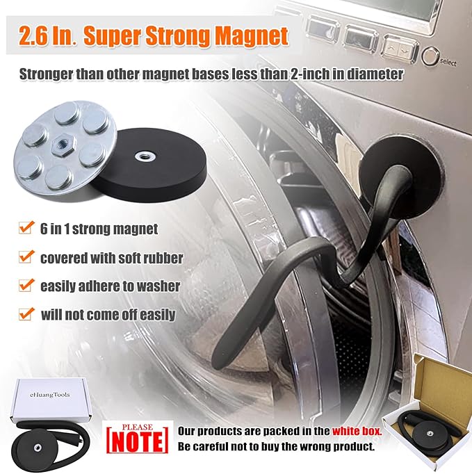 Front Load Washer Door Prop, Removable Flexible Washer Door Stopper, Magnetic Washing Machine Door Holder with 66mm Magnet Base, Keep Washer Door Open to Prevent Odors (Black)