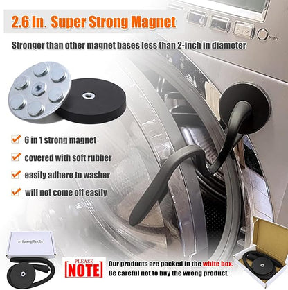 Front Load Washer Door Prop, Removable Flexible Washer Door Stopper, Magnetic Washing Machine Door Holder with 66mm Magnet Base, Keep Washer Door Open to Prevent Odors (Black)