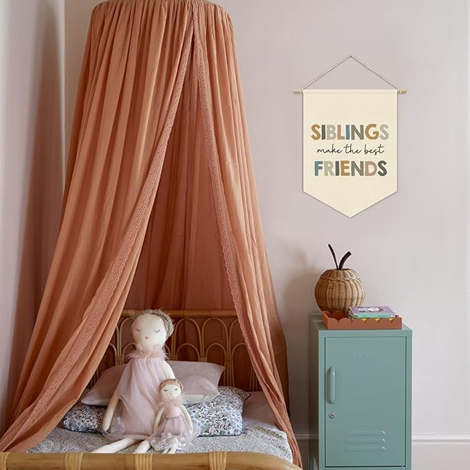 Kids Bedroom Decor, Siblings Make the Best Friends Playroom Linen Canvas Banner, Kids Wall Hanging Pennant Flag Banner for Boys Girls Nursery Toddler Room Bedroom Playroom Decor, 15x11in