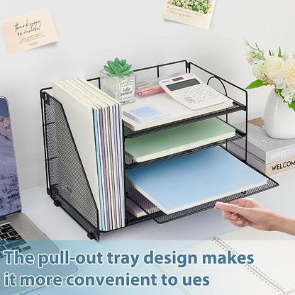 OPNICE 4-Tier Paper Organizer with Magazine Holder, Desk Organizers and Accessories, Office Desk Accessories & Workspace Organizers, Desktop File Organizer for Office Supplies Storage, Black