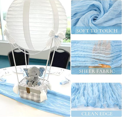 3 Pack Baby Blue Table Runner Boho Gauze Cheesecloth Table Runner 120 Inches Long Light Blue Cheese Cloth Runner for Wedding Bridal Baby Shower Birthday Party Thanksgiving Decor