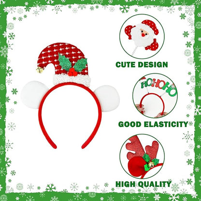 Christmas Headbands Party Favors Supplies for Girls Kids 12 PCS,Funny Holiday Hat Toppers Hair Accessories Photo Booth Props for Decorations,Christmas Party Games Prizes Stuff Trinkets for Women Men