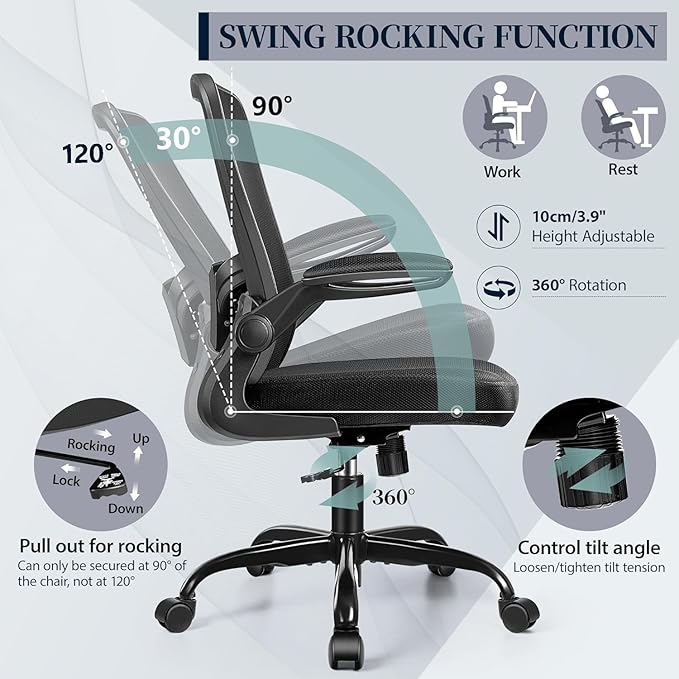 FelixKing Office Chair, Ergonomic Desk Chair with Adjustable Height and Lumbar Support Swivel Lumbar Support Desk Computer Chair with Flip up Armrests for Conference Room (Black),Pack of 5