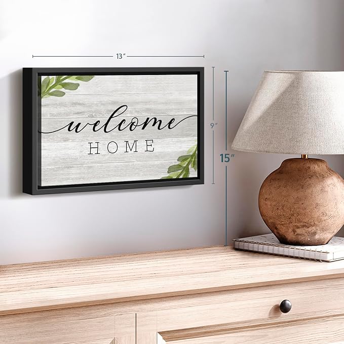 Elephant Stock Rustic Welcome Home Wall Art - Horizontal Floating Framed Canvas - 1-Piece Living Room Wall Decor - Digital Art Inspirational And Typography Canvas Print - Gray and Black Decor for Wall by Natalie Carpentieri - 13" X 9"