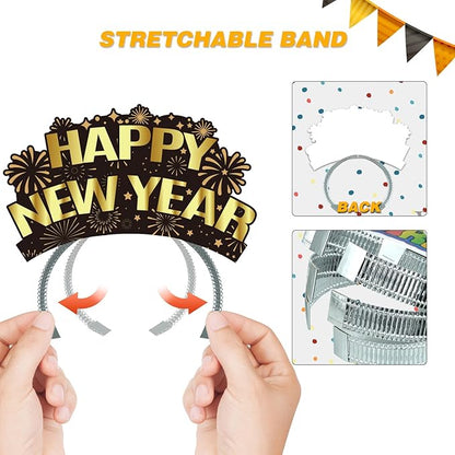KKBES 12 Pieces Happy New Year Headbands, New Years Eve Party Hats, 2026 New Years Eve Party Supplies