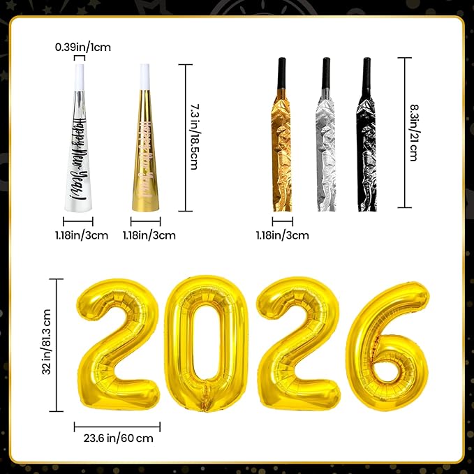 New Years Eve Party Supplies 2026 for 45 Guests, Happy New Years Decorations Party Favors Includes Top Hats, Tiaras, Glasses Accessories for Adults Kids Nye Decorations 2026