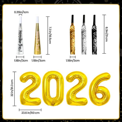 New Years Eve Party Supplies 2026 for 24 Guests, Happy New Years Decorations Party Favors Includes Top Hats, Tiaras, Glasses Accessories for Adults Kids Nye Decorations 2026