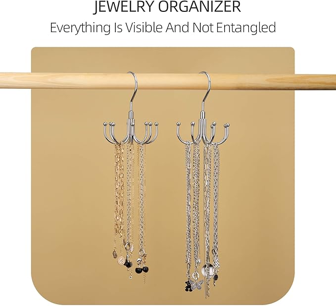 ZEDODIER 4 Pack Belt Organizer for Closet, Heavy-Duty Rotating Belt Hanger Rack Holds Multiple Belts, Hanging Space Saving Metal Belt Holder for Closet Storage, Silver