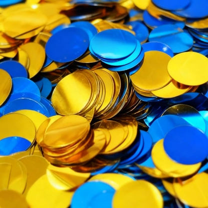Blue and Gold Circular Foil Confetti Decorations: Party Table Metallic Confetti for Balloon Filling, Wedding, Graduation Party Decorations, 100g per Pack
