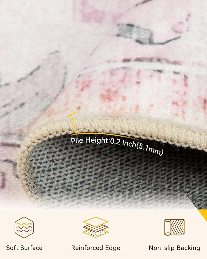 Area Rugs 2'x3' Kitchen Rugs Entry Rug Small Rugs for Entryway Kitchen Bathroom Door Mat Indoor Entrance,Washable Non Slip, Pink Greypink Cute