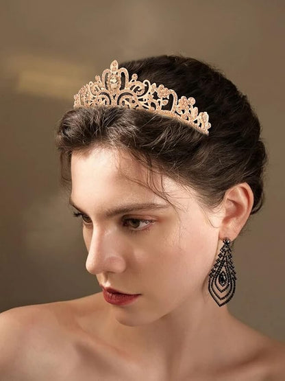 COCIDE Gold Tiara Crowns Crystal Headband Princess Rhinestone Crown with Combs Bride Headbands Bridal Wedding Prom Birthday Party Hair Accessories Jewelry for Women and Girls (M CHAMPAGNE)