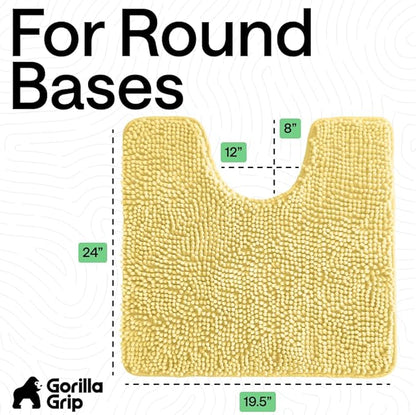 GORILLA GRIP Plush Absorbent Shaggy Chenille Bath Rug Mat for Oval Toilet Base with Rubber Backing, Machine Washable Rugs, Soft Microfiber Contour Mats for Toilets, Bathroom Decor, Yellow