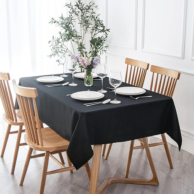 maxmill Jacquard Square Tablecloth Waterproof Spillproof Wrinkle Resistant Soft Textured Table Cloth for Dinner and Party Washable Polyester Fabric, Indoor and Outdoor Use, 60 x 60 Inch, Black