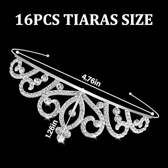 16 Pcs Tiaras Crowns Headbands for Women Girls Silver Princess Tiara Bulk Crown Tiaras Rapunzel Crown for Wedding Birthday Crystal Tiara for Prom, Bride, Pageant, Halloween