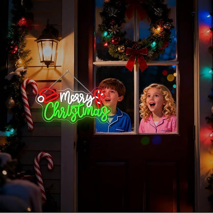 NOSUN Merry Christmas Candy Cane Neon Sign LED Lighted Dimmable Switch Christmas Gift Decorations for Xmas Party Kids Bedroom Bar Pub Club Decor
