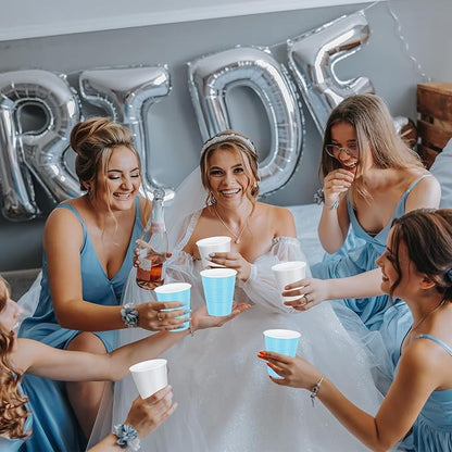 100 Pcs Blue and White Plastic Cups 12 oz, Bulk Light Blue Disposable Party Graduation Cups for Graduation Bachelorette Wedding Birthday Baby Shower Bridal Theme Party Supplies Decorations