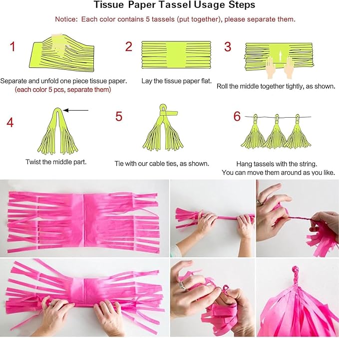 We Moment Pink Orange Peach Tissue Paper Tassels Party Tassel Garland Banner for Birthday Baby Bridal Shower Party Decoration, DIY Kits,15PCS