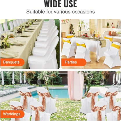VEVOR Stretch Spandex Folding Chair Covers, Universal Fitted Chair Cover, Removable Washable Protective Slipcovers, for Wedding, Holiday, Banquet, Party, Celebration, Dining (50PCS White)