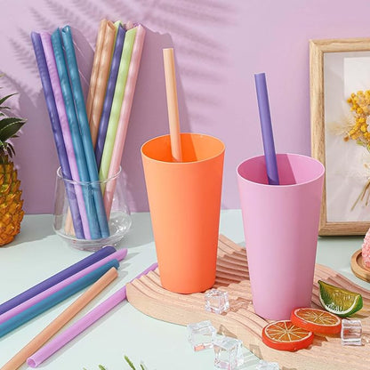 Tessco for you 600 Pcs 9.84 Inch Smoothie Straws Bulk Disposable Bubble Tea Straws Large Plastic Individually Wrapped Colorful for Tall Homemade Milkshakes (Morandi Color)
