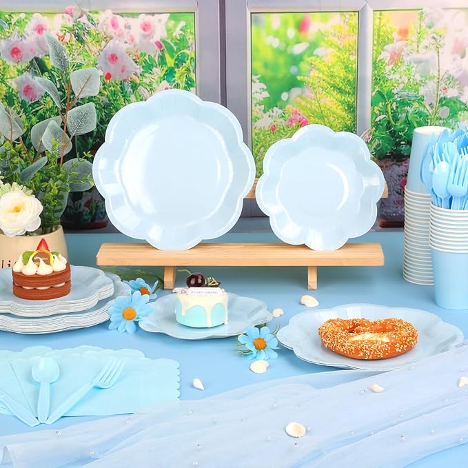 192 Pcs Light Blue Paper Plates And Napkins Set Party Supplies - For 24 Guests Paper Plates And Napkins Knives Spoons Forks Cups - For Baby Shower Bridal Shower Wedding