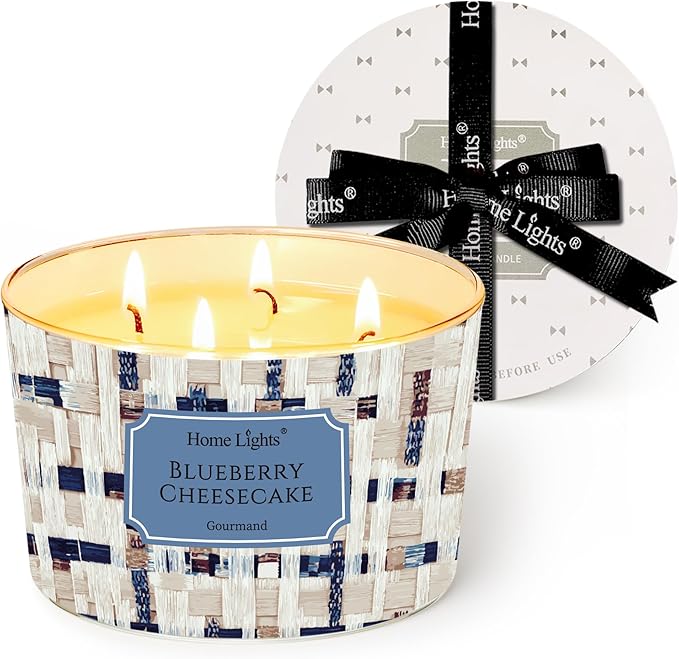 HomeLights Scented Candles for Women & Men, 18oz Candle Jars Aromatherapy 4-Wick Candle, Ideal for Rustic Modern Home Decor and Gifts, Blueberry Cheesecake