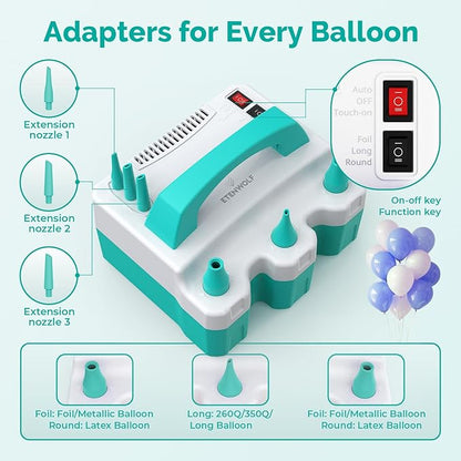 ETENWOLF P600 Electric Balloon Pump for All Balloons with 3 Nozzles 110V 600W Balloon Blower for Party Metalic Latex 260q Foil Balloons, Balloon Inflator for Birthday Decorations