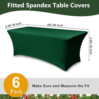 Spandex Table Cloths for 8 Foot Rectangle Tables-6 Pack Hunter Green Fitted Stretch Table Covers-Elastic Christmas Tablecloths for Party, Vendor Booth, Banquet Buffet Event, Craft Trade Show