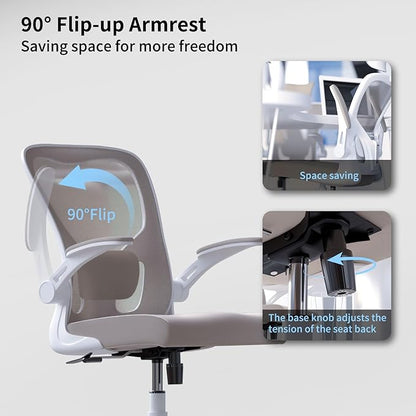 Monhey Ergonomic Office Chair, 90°-125° Tilt Back Home Desk Chair with 360° Swivel & Mute Wheels, High Back Mesh Computer Chair for Adults with Lumbar Support, 330 LBS Capacity(01Khaki)