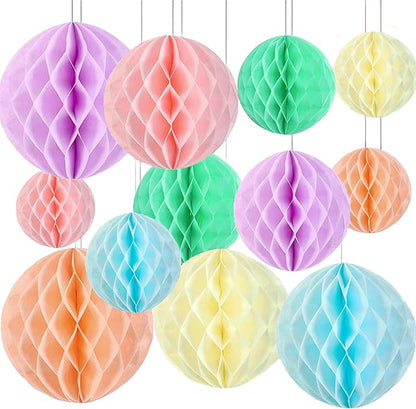 Capesaro 12pcs Pastel Hanging Honeycomb Balls Decorations Pastel Party Decoration Rainbow Birthday Party Decor for Baby Shower Wedding Graduation Events Accessories(6" 8" Pastel Multicolor Set)