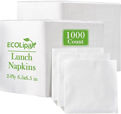 ECOLipak Lunch Napkins Bulk, 1000 Count Everyday Paper Napkins, 6.5×6.5 Inch Folded, 2-Ply Soft And Absorbent for Dinner, Gathering, Bar, Restaurants(13×13 Inch Unfolded)