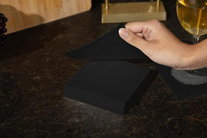 AMERICAN HOMESTEAD Black Cocktail Napkins - Premium 4.75"x4.75" Disposable Linen-Like Beverage Napkins - Bulk Square Party Bar Serviettes for Weddings, Parties, Events, and Everyday Use - 600 Count