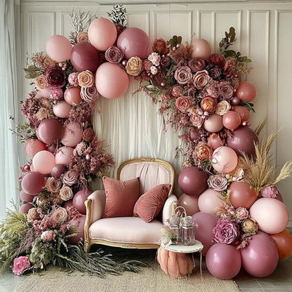 Dusty Rose Pink Balloon Garland Arch - Double Stuffed Dark Pink Balloons For Boho Birthday Baby Shower Thanksgiving Bridal Shower Wedding Party Decorations