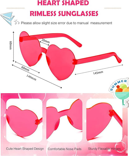 40 Pairs Heart Shaped Sunglasses Bulk, Colorful Rimless Fun Heart Sunglasses for Women Party Favors