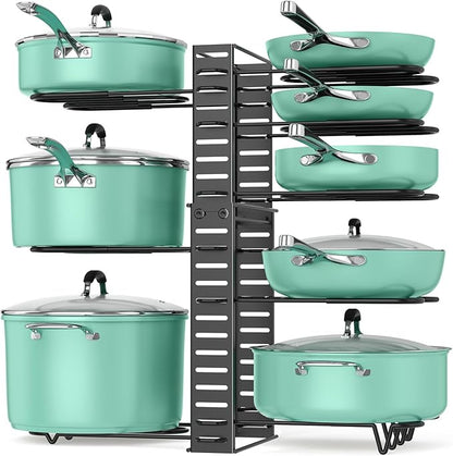 ORDORA Pots and Pans Organizer under Cabinet, 8 Tier Pot Organizers Rack Expandable 11.65" to 19.02" Height with 3 DIY Methods, Adjustable Pan Organizer inside Cabinet Kitchen Storage Organization