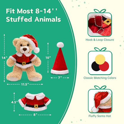 MaoGoLan 14 inch Christmas Teddy Bear Stuffed Animal Plush Bear with Classic Outfits - Removable 8'' Santa Coat & Hat Fits Most Small Plush Toys - Christmas Decorations & Gifts, 3 Pack