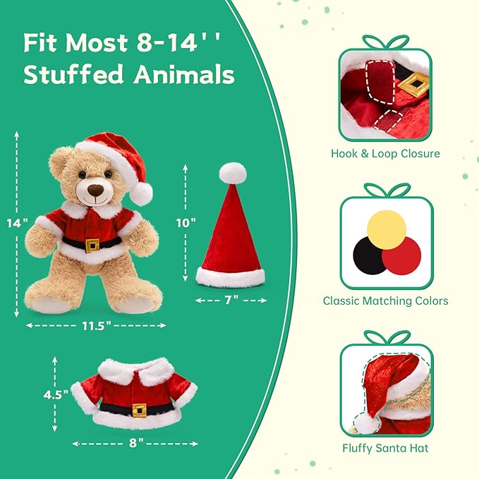 MaoGoLan 14 inch Christmas Teddy Bear Stuffed Animal Plush Bear with Classic Xmas Outfits - Removable 8'' Santa Coat & Hat Fit Most Small Plush Toys - Christmas Decorations & Gifts, 1 Pack