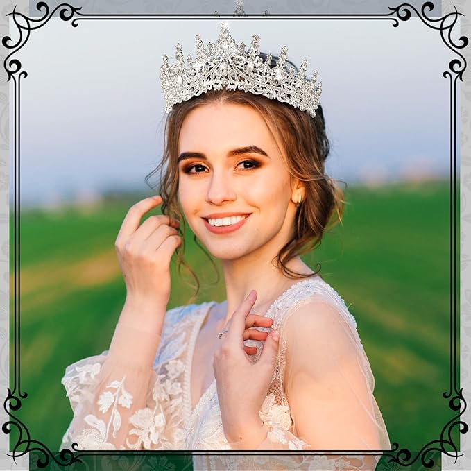 Kigeli 4 Pack Queen Crowns for Women Pageant Crown with Combs Princess Rhinestones Tiara Headband Prom Tiara for Quinceanera Birthday Cosplay Wedding(Silver)